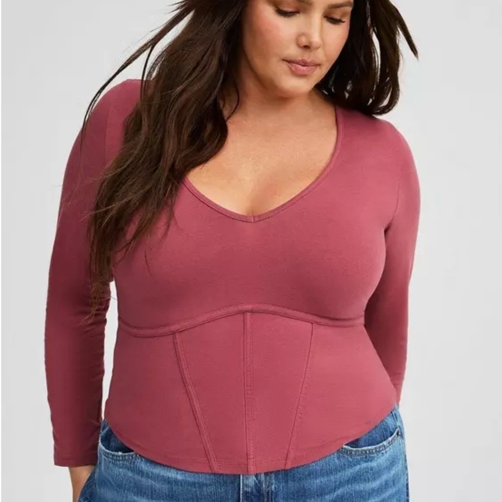 Torrid Women's Foxy V-Neck Long Sleeve Corset Top Maroon burnt Red 5x